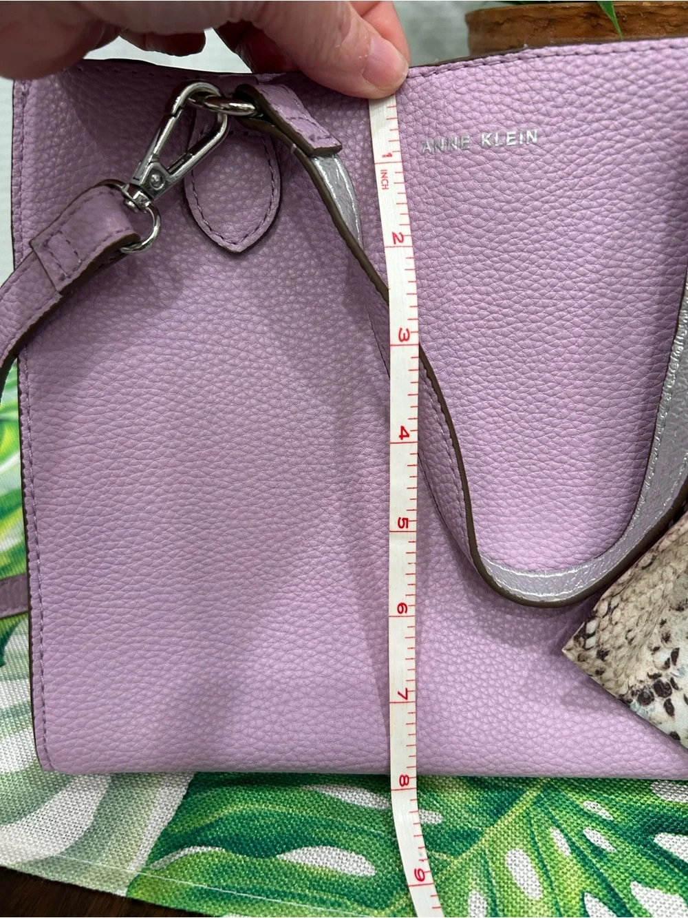Anne Klein Lilac Crossbody Tote with Snake-Print Scarf Accent